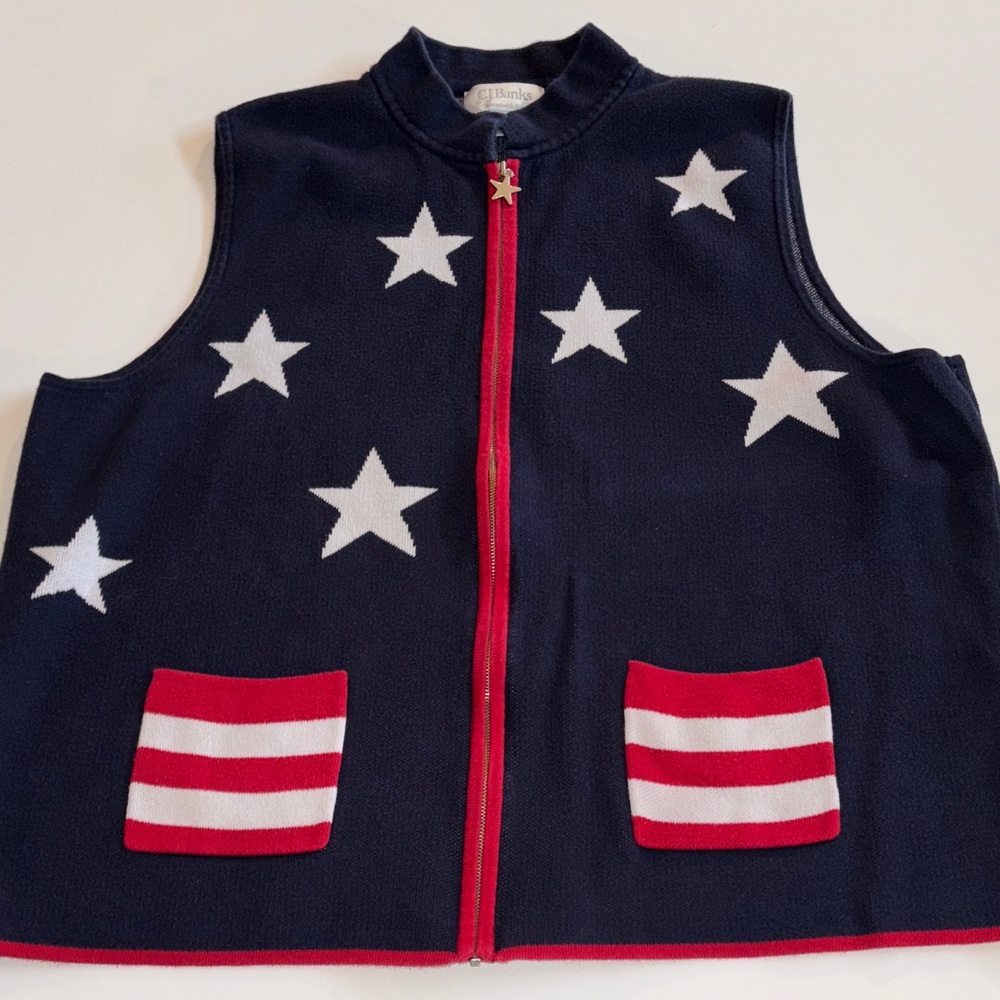 Patriotic Sweater Vest Blue White Stars Patriotic Vest Size 1X 4th of July VEST
